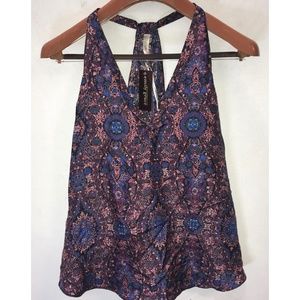 Rory Beca Patterned Silk Sleeveless Top Size L NWT Corsico V with Pleat